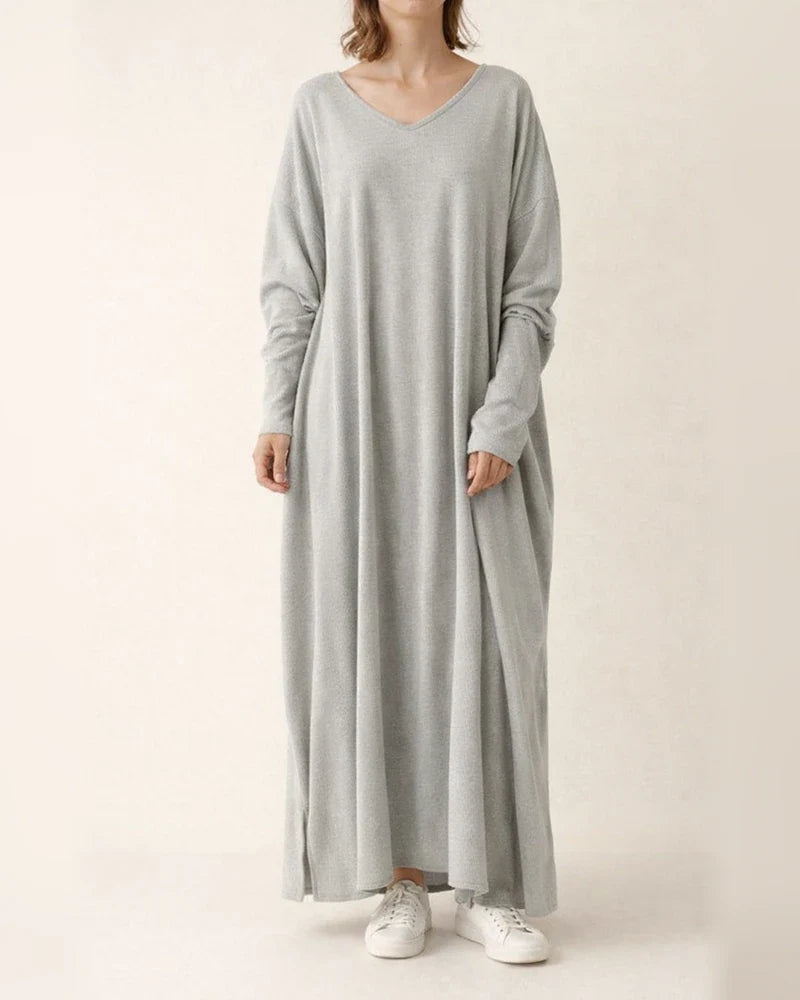 Women's Casual Dress T Shirt Dress Tee Dress Shift Dress Long Dress Maxi Dress Black Army Green Gray Long Sleeve Pure Color Split Winter Fall Spring V Neck Basic Winter Dress Daily Vacation Loose Fit | JRSEE:1f0396cf-ae6c-4cf4-9204-dd22219b6ba2