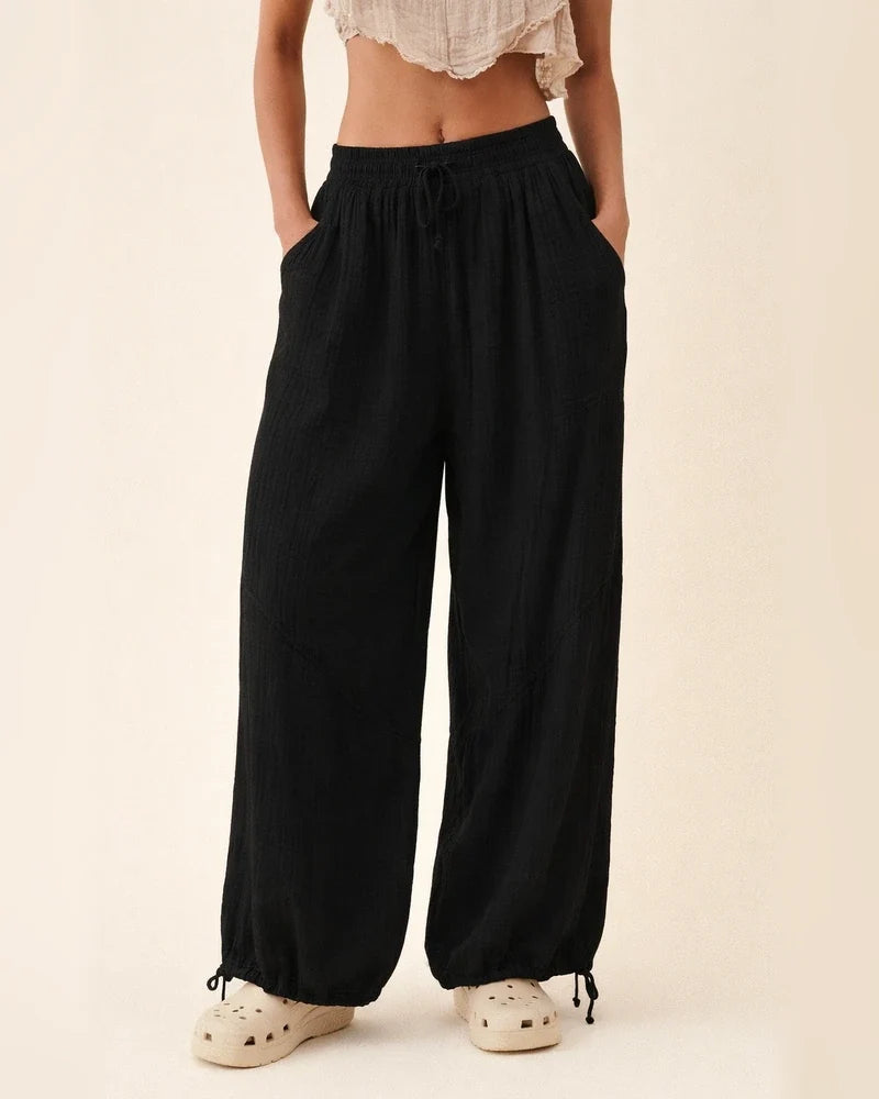 Women's Casual Fashion Temperament Commuter Solid Color Tie Pockets Loose Wide Leg Pants Pants High Waist Casual Pants | JRSEE:131b4ba2-3291-4614-a22d-75ef97eeccca