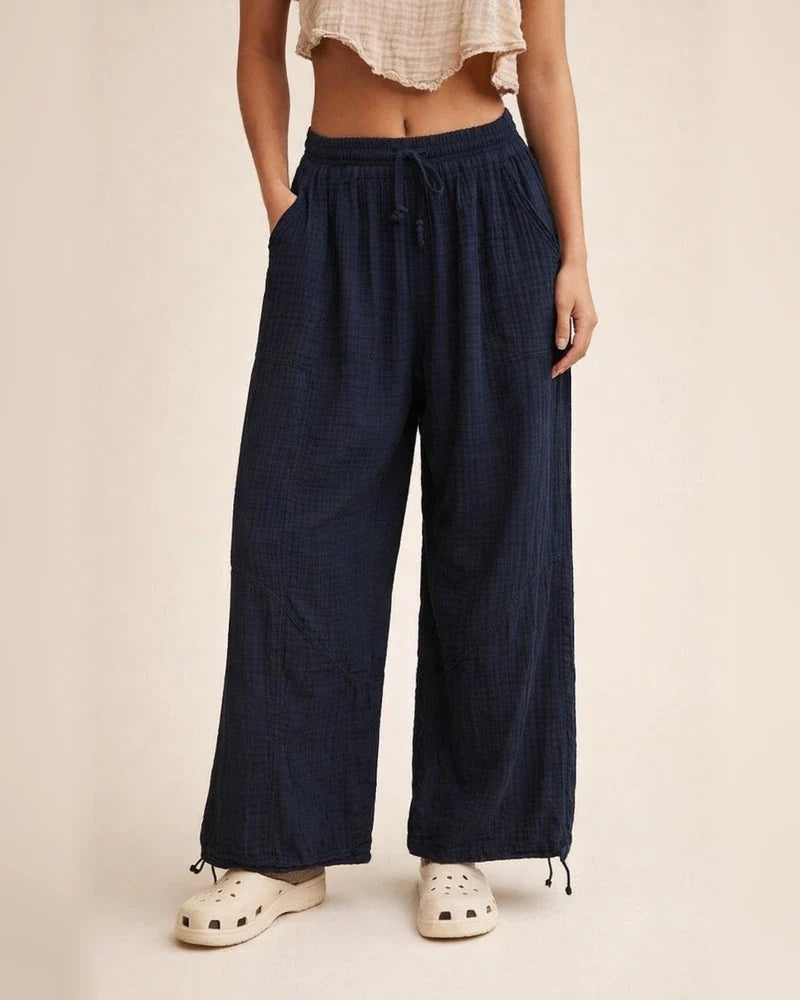 Women's Casual Fashion Temperament Commuter Solid Color Tie Pockets Loose Wide Leg Pants Pants High Waist Casual Pants | JRSEE:1c682f79-0d0f-47b4-b8ed-03cf0d2f65b0