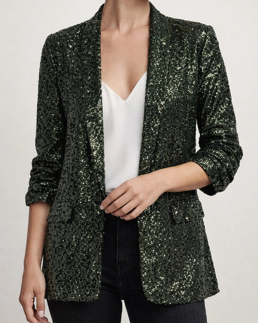 Women's Casual Jacket Wedding Party Anniversary Spring Fall Regular Coat Regular Fit Reflective Windproof Exaggerated Glamorous Glitter Glitters Jacket Long Sleeve Solid Color Sparkly Sequins Black | JRSEE:4a895201-2cd9-4207-998c-e82342f9c194