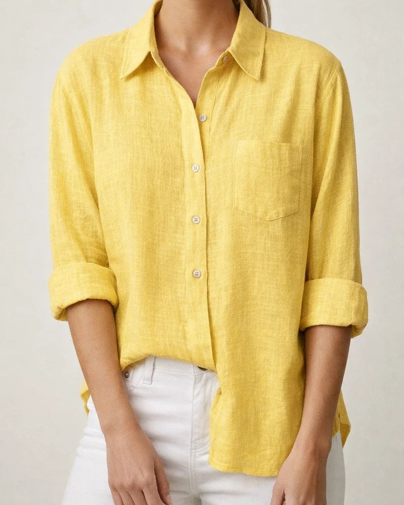 Women's Casual Loose Autumn Split Long-sleeved Women's Cotton and Linen Solid Color Long-sleeved Shirt | JRSEE:db43b819-12e9-4921-ad76-09f1d3513cd0