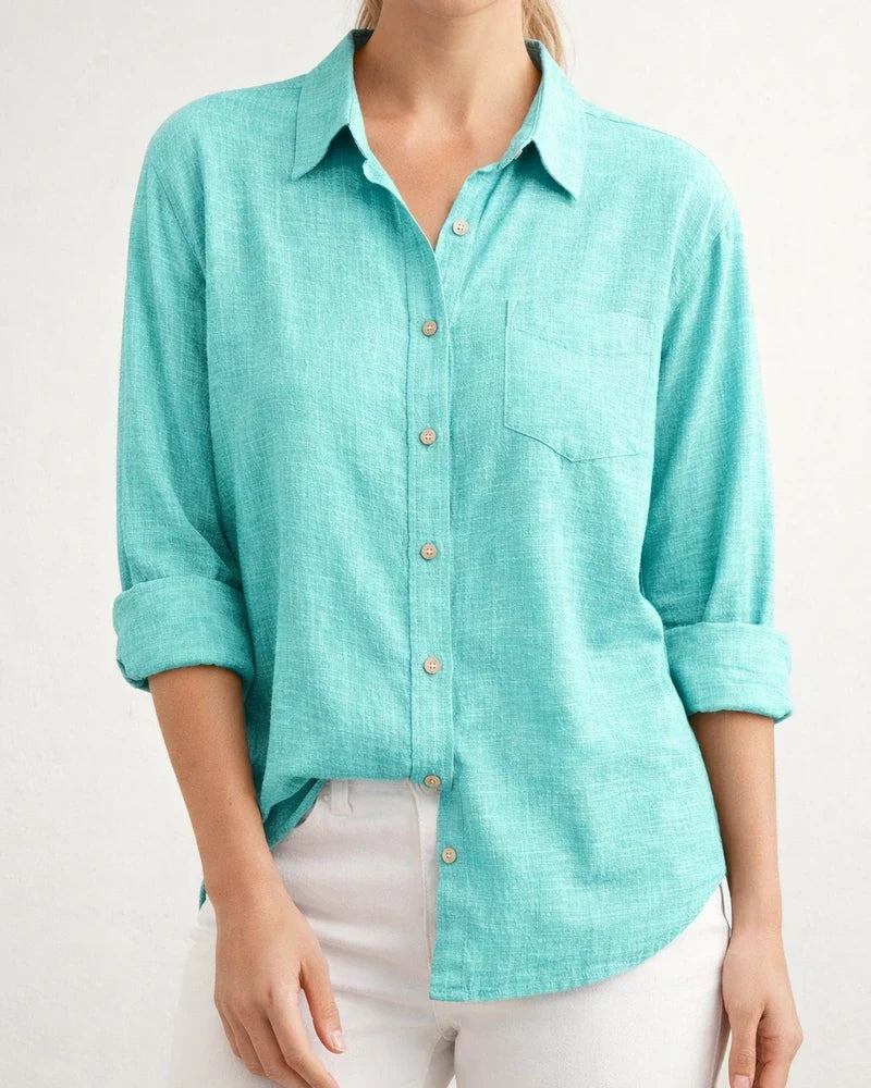 Women's Casual Loose Autumn Split Long-sleeved Women's Cotton and Linen Solid Color Long-sleeved Shirt | JRSEE:da863509-1148-45c8-9648-b9a7192b8359