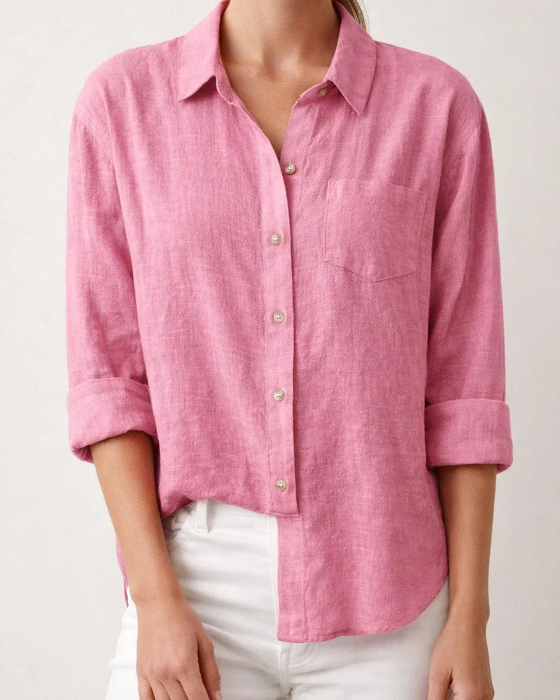 Women's Casual Loose Autumn Split Long-sleeved Women's Cotton and Linen Solid Color Long-sleeved Shirt | JRSEE:42eb903a-9195-4fe6-8ba3-6946dd2872fb