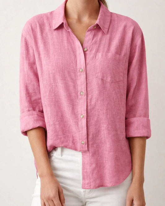 Women's Casual Loose Autumn Split Long-sleeved Women's Cotton and Linen Solid Color Long-sleeved Shirt | JRSEE:42eb903a-9195-4fe6-8ba3-6946dd2872fb