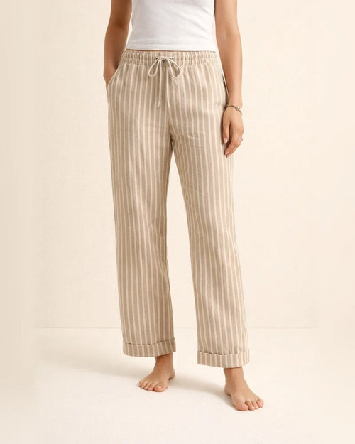 Women's Casual New Style Striped Solid Color Cotton-Linen Loose-Fit Full-Length Pants | JRSEE:4826695c-ce8c-4d43-a889-453bafb4f914