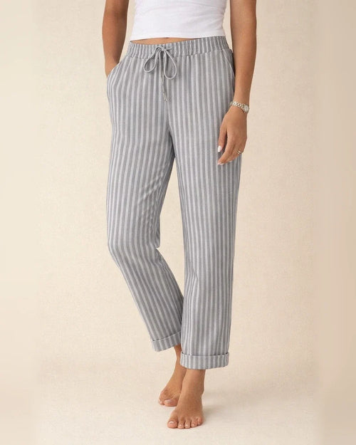 Women's Casual New Style Striped Solid Color Cotton-Linen Loose-Fit Full-Length Pants | JRSEE:ab530b28-5299-4b5a-acc6-bfe9113ca5a3