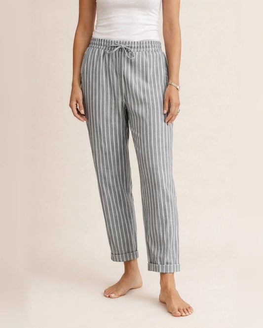 Women's Casual New Style Striped Solid Color Cotton-Linen Loose-Fit Full-Length Pants | JRSEE:e61beabf-4294-4061-8a9e-949365830559