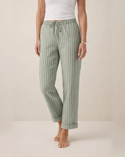 Women's Casual New Style Striped Solid Color Cotton-Linen Loose-Fit Full-Length Pants | JRSEE:9b055089-d38f-4480-bc38-be749132cfdd