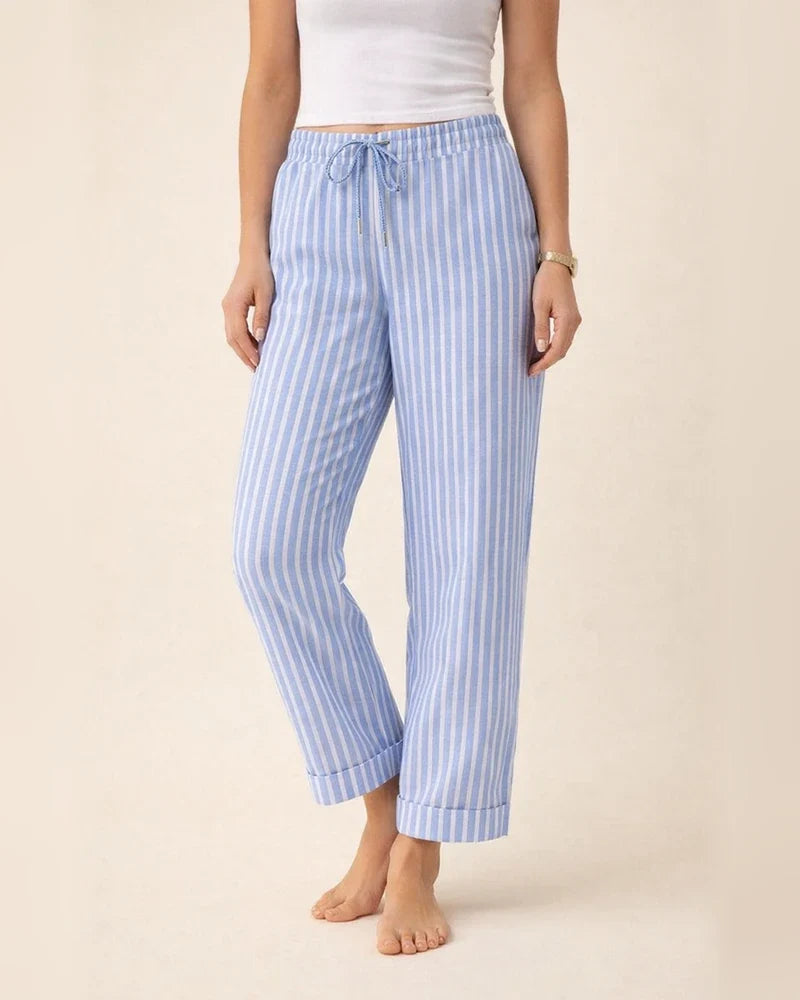 Women's Casual New Style Striped Solid Color Cotton-Linen Loose-Fit Full-Length Pants | JRSEE:1a0225ad-45dc-4207-a53f-008d6b53f358
