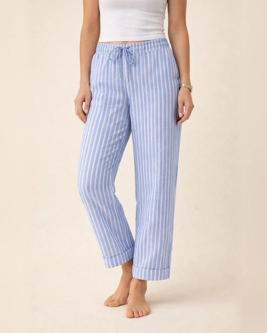Women's Casual New Style Striped Solid Color Cotton-Linen Loose-Fit Full-Length Pants | JRSEE:1a0225ad-45dc-4207-a53f-008d6b53f358