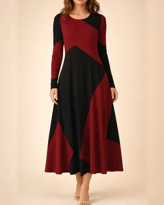 Women's Casual Retro Style Fashion Fall and Winter Round Neck Long Sleeve High Waist Oversized Swing Long Dresses | JRSEE:a0366567-dce1-4241-bd67-1b93ed087334
