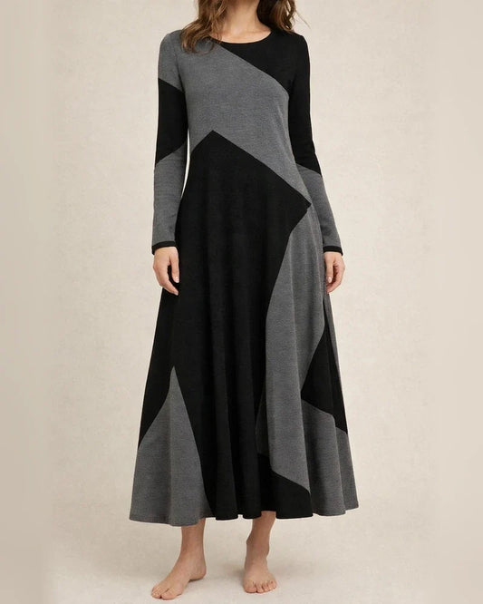 Women's Casual Retro Style Fashion Fall and Winter Round Neck Long Sleeve High Waist Oversized Swing Long Dresses | JRSEE:5210eb31-1f04-4ea2-8db5-96eadbcbdf76