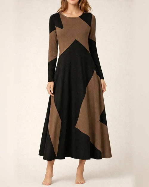 Women's Casual Retro Style Fashion Fall and Winter Round Neck Long Sleeve High Waist Oversized Swing Long Dresses | JRSEE:30f71ad4-9825-4e29-8777-df2e29e0d7af
