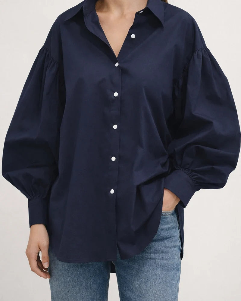 Women's Casual Shirt with Bell Sleeves Retro Solid Color and Turn-down Collar | JRSEE:196c97da-0d3d-4497-b310-753e0bf618e7