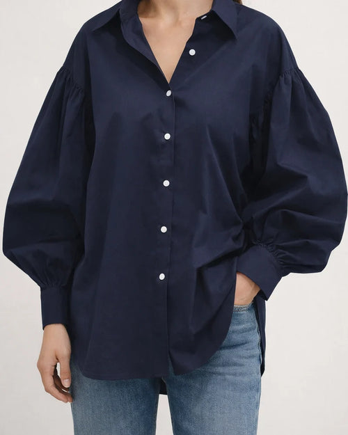 Women's Casual Shirt with Bell Sleeves Retro Solid Color and Turn-down Collar | JRSEE:196c97da-0d3d-4497-b310-753e0bf618e7