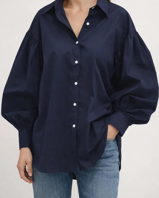 Women's Casual Shirt with Bell Sleeves Retro Solid Color and Turn-down Collar | JRSEE:196c97da-0d3d-4497-b310-753e0bf618e7