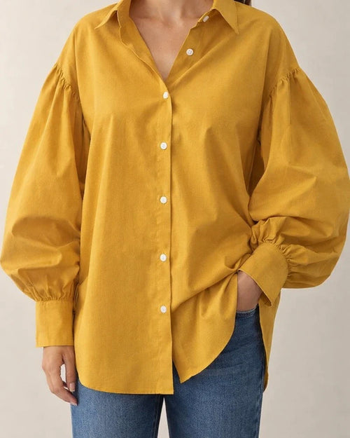 Women's Casual Shirt with Bell Sleeves Retro Solid Color and Turn-down Collar | JRSEE:61e6302d-c368-4f81-afc5-52eb4bb0012e