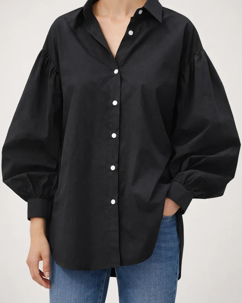 Women's Casual Shirt with Bell Sleeves Retro Solid Color and Turn-down Collar | JRSEE:e9882f91-869c-401f-bd69-94ba6719f758
