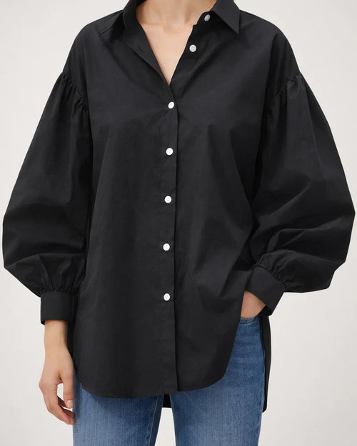 Women's Casual Shirt with Bell Sleeves Retro Solid Color and Turn-down Collar | JRSEE:e9882f91-869c-401f-bd69-94ba6719f758