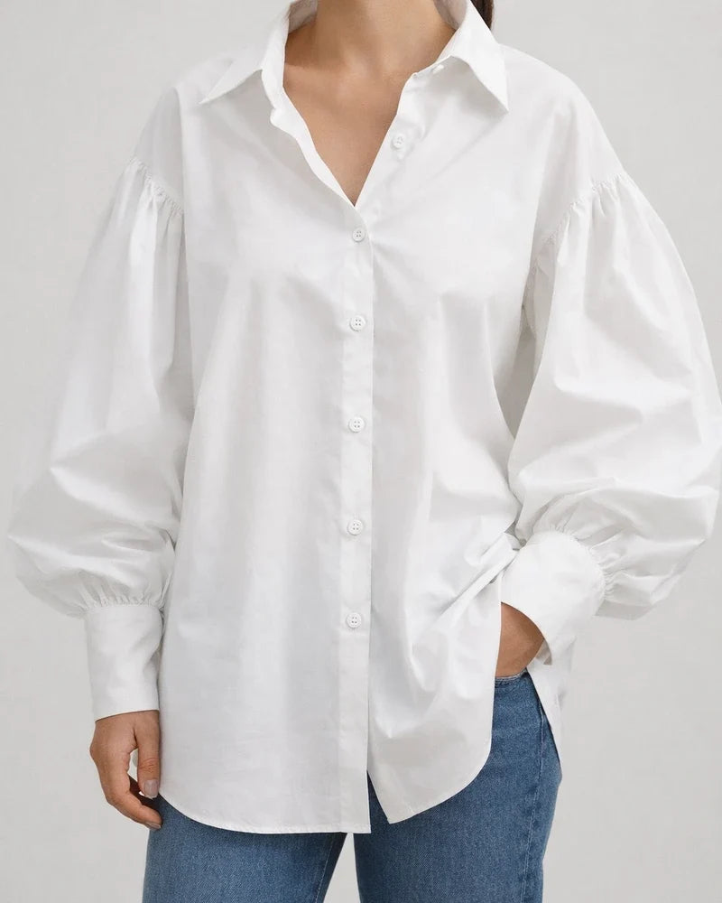Women's Casual Shirt with Bell Sleeves Retro Solid Color and Turn-down Collar | JRSEE:7c800542-bb80-46f3-abb2-bca07a19c4b4