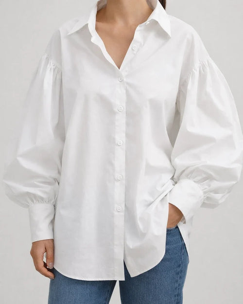 Women's Casual Shirt with Bell Sleeves Retro Solid Color and Turn-down Collar | JRSEE:7c800542-bb80-46f3-abb2-bca07a19c4b4