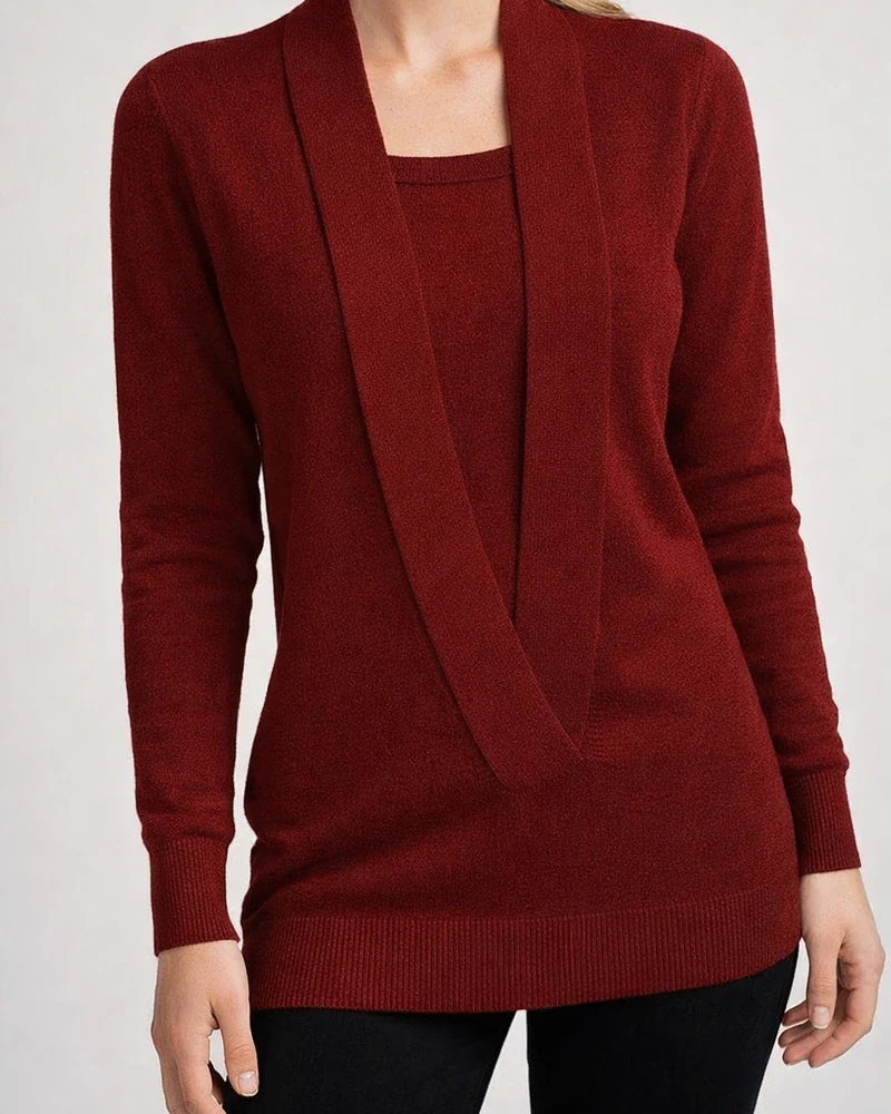 Women's Casual Solid Color V-neck Long-sleeved Knitted Sweater | JRSEE:84c42027-498f-457b-b140-b9ace133d584