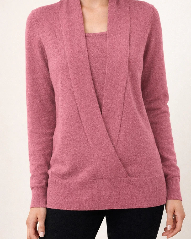 Women's Casual Solid Color V-neck Long-sleeved Knitted Sweater | JRSEE:6beea302-c19e-419c-9266-1f05f2027523