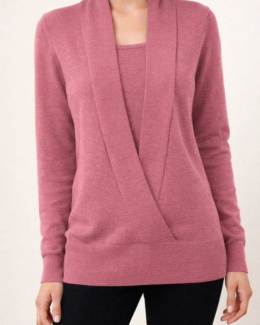 Women's Casual Solid Color V-neck Long-sleeved Knitted Sweater | JRSEE:6beea302-c19e-419c-9266-1f05f2027523