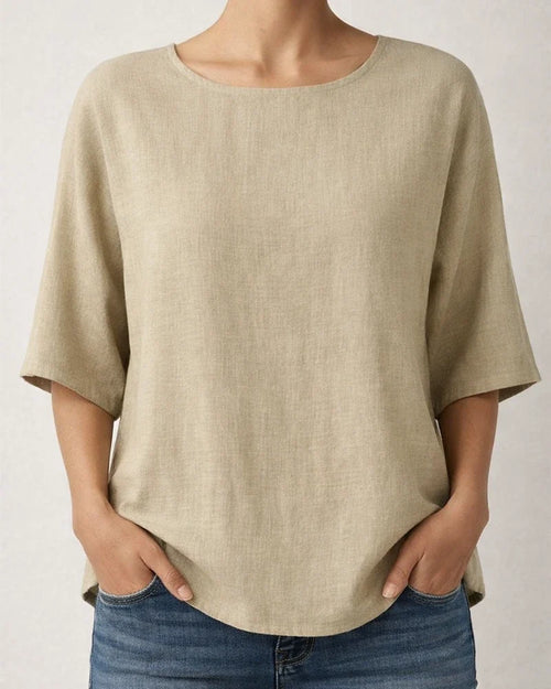 Women's Casual Top Printed Round-Neck 3/4-Sleeve Solid-Color Shirt | JRSEE:bbc95491-b9ee-4efb-b499-4192125e6881