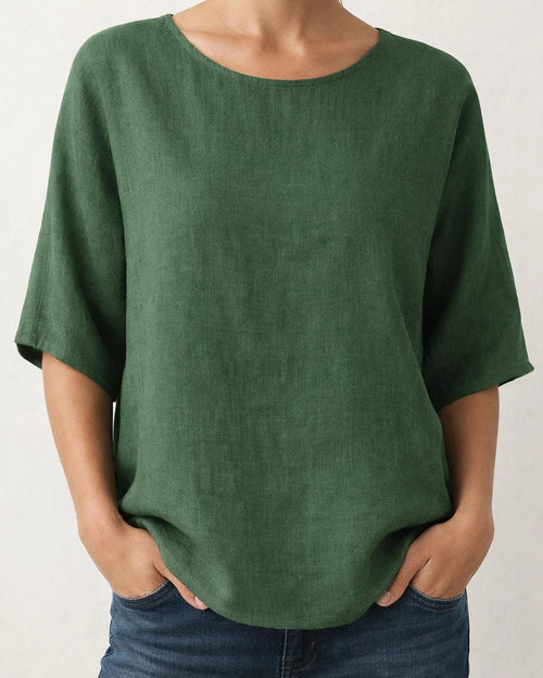 Women's Casual Top Printed Round-Neck 3/4-Sleeve Solid-Color Shirt | JRSEE:47fab3ef-7335-499d-b685-58582cee333a