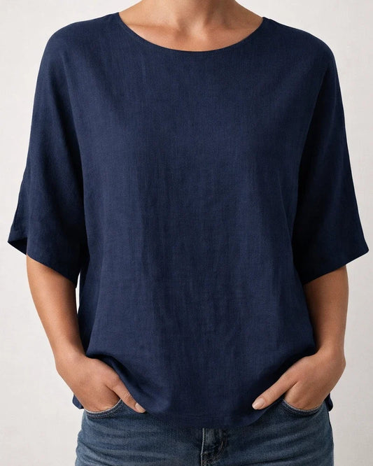 Women's Casual Top Printed Round-Neck 3/4-Sleeve Solid-Color Shirt | JRSEE:e8aa9b0d-d603-4335-922a-7a78c8fa761c