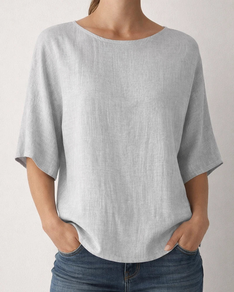 Women's Casual Top Printed Round-Neck 3/4-Sleeve Solid-Color Shirt | JRSEE:391fd9f8-1997-4a38-ad4a-0cd3565a8cc4