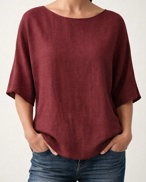 Women's Casual Top Printed Round-Neck 3/4-Sleeve Solid-Color Shirt | JRSEE:5663f6dd-afb1-4064-8441-020fbc2c5c2a