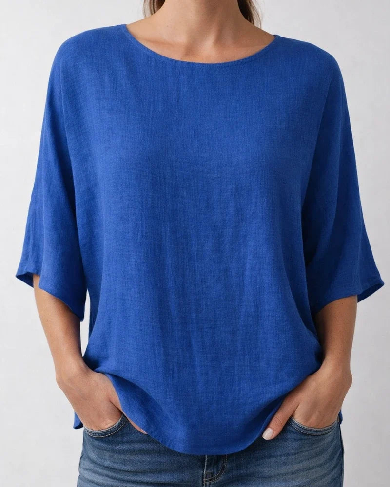 Women's Casual Top Printed Round-Neck 3/4-Sleeve Solid-Color Shirt | JRSEE:793708bb-fcc6-44d7-93ea-5311968445d9