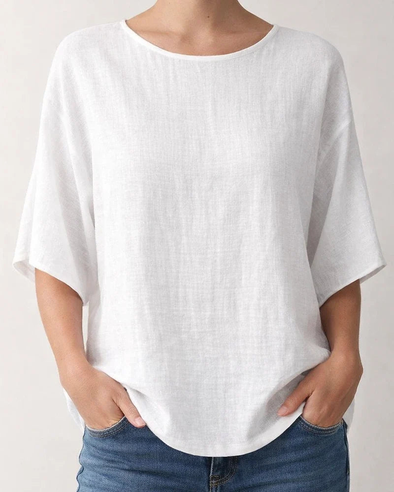 Women's Casual Top Printed Round-Neck 3/4-Sleeve Solid-Color Shirt | JRSEE:a3616fb7-9210-40dc-b9bb-7c277153b3e8