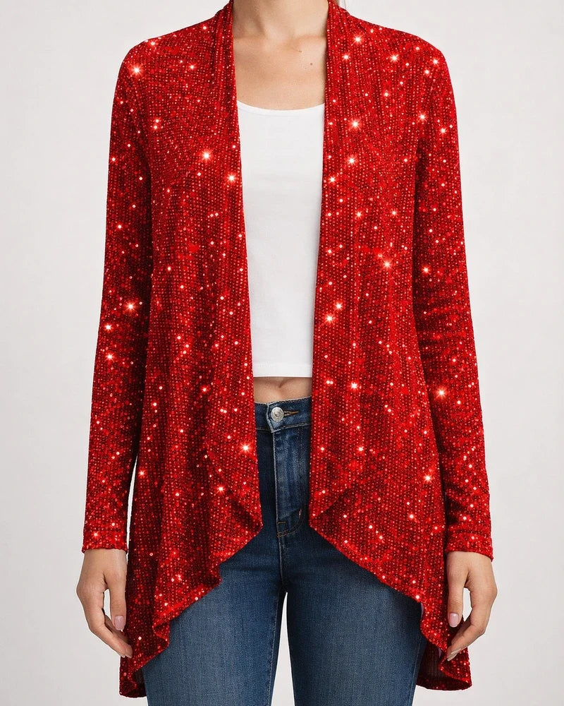 Women's Christmas Heavy-Duty Sequined Solid Color Fashion Casual Asymmetric Jacket | JRSEE:9346de2d-4954-4c6b-9b62-51ec191df60c