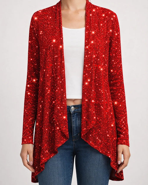 Women's Christmas Heavy-Duty Sequined Solid Color Fashion Casual Asymmetric Jacket | JRSEE:9346de2d-4954-4c6b-9b62-51ec191df60c