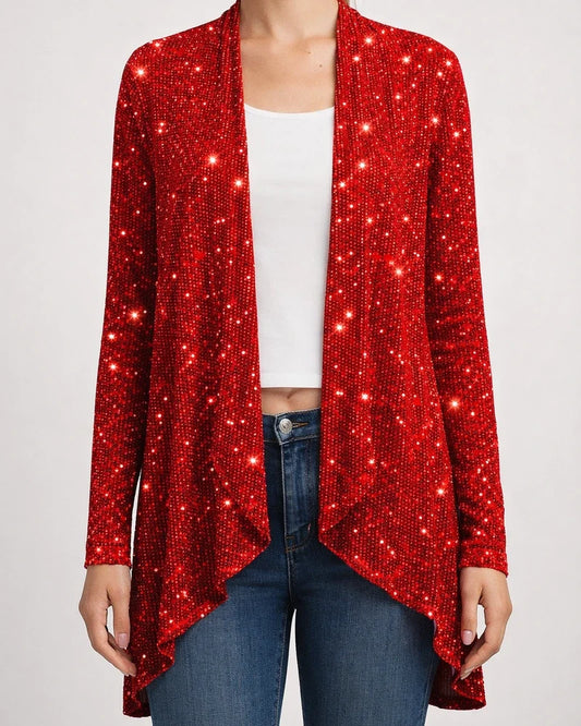 Women's Christmas Heavy-Duty Sequined Solid Color Fashion Casual Asymmetric Jacket | JRSEE:9346de2d-4954-4c6b-9b62-51ec191df60c