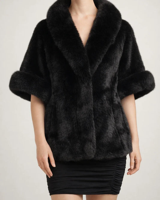 Women's Coat Cloak / Capes Wedding Daily Winter Fall Regular Coat V Neck Regular Fit Windproof Warm Basic Jacket Half Sleeve Neutral Faux Fur Trim Black Red Gray / Lined | JRSEE:9e3997a3-ca11-46db-8bf2-b15c06523738