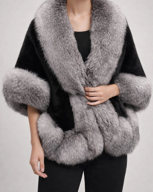 Women's Coat Cloak / Capes Wedding Daily Winter Fall Regular Coat V Neck Regular Fit Windproof Warm Basic Jacket Half Sleeve Neutral Faux Fur Trim Black Red Gray / Lined | JRSEE:6311594d-7f76-41be-b197-f7dfa90f844f