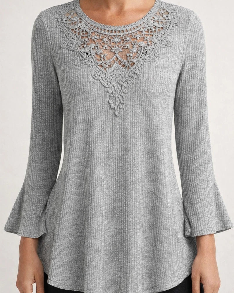 Women's Comfortable Casual Fresh Sweet Solid Color Ladies Casual Round Neck Pullover Long Sleeve T-Shirt V-Neck Lace | JRSEE:0748069e-8346-4922-b694-715f9a1767cc