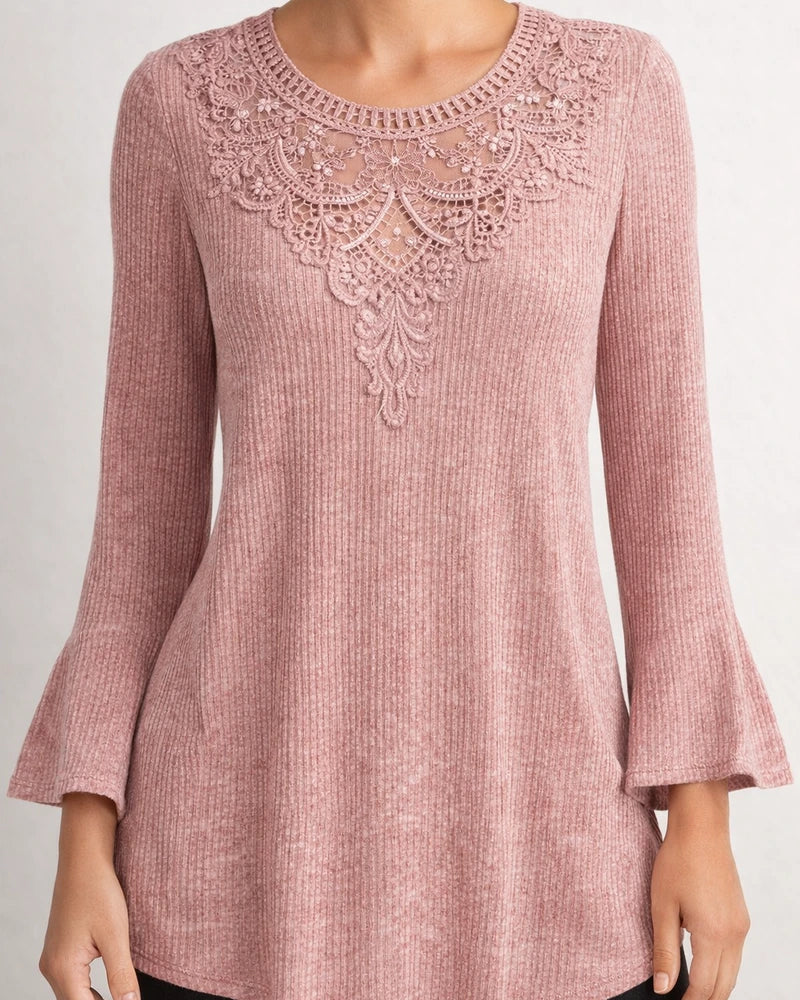 Women's Comfortable Casual Fresh Sweet Solid Color Ladies Casual Round Neck Pullover Long Sleeve T-Shirt V-Neck Lace | JRSEE:eb4ea1e0-1460-4830-a3e7-91a38d03ac43
