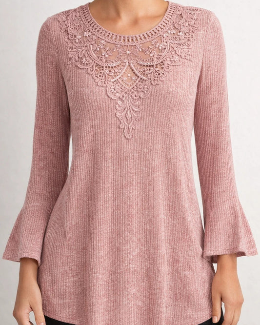 Women's Comfortable Casual Fresh Sweet Solid Color Ladies Casual Round Neck Pullover Long Sleeve T-Shirt V-Neck Lace | JRSEE:eb4ea1e0-1460-4830-a3e7-91a38d03ac43