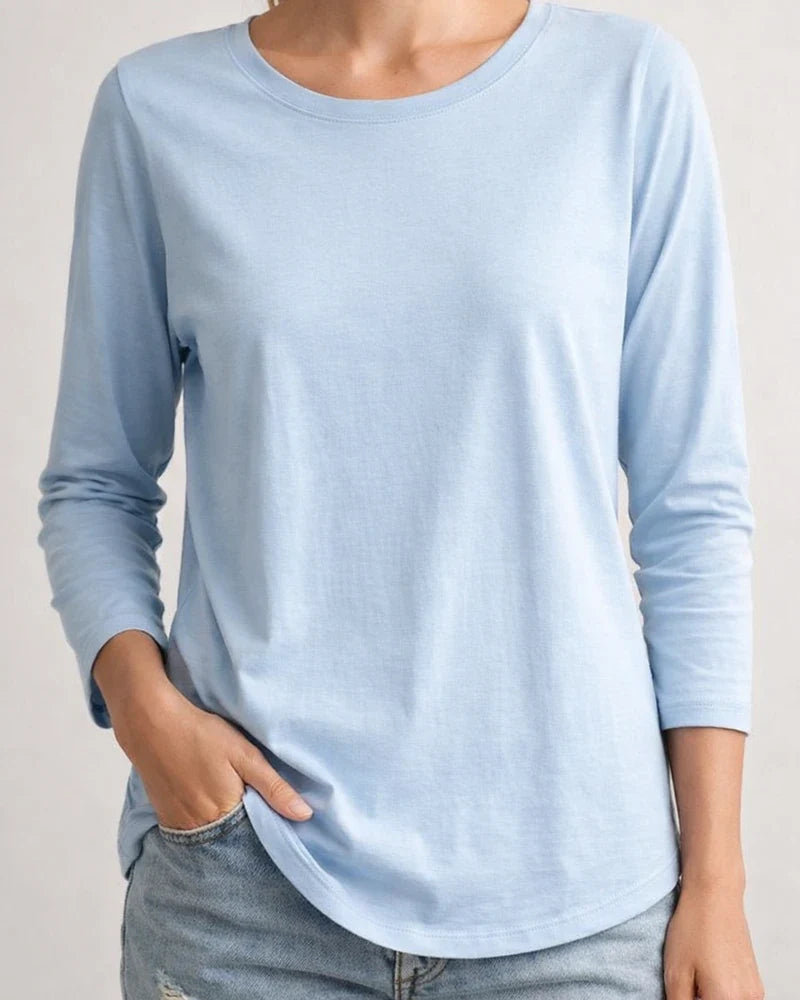 Women’s Comfortable T-Shirt for Outerwear or Layering—Casual Round-Neck Long-Sleeve Solid-Color T-Shirt | JRSEE:b8f7c9e1-bfa1-4731-8f5c-0b7805d27bc6