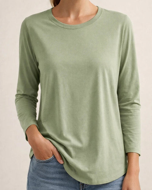 Women’s Comfortable T-Shirt for Outerwear or Layering—Casual Round-Neck Long-Sleeve Solid-Color T-Shirt | JRSEE:6c7f4d02-84b3-464e-a1ac-2a72920b2cca