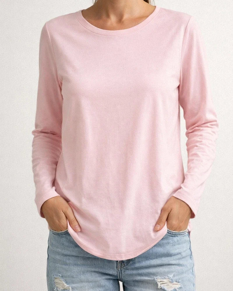 Women’s Comfortable T-Shirt for Outerwear or Layering—Casual Round-Neck Long-Sleeve Solid-Color T-Shirt | JRSEE:899a697b-5de1-4d69-8b8d-d99d197506fe