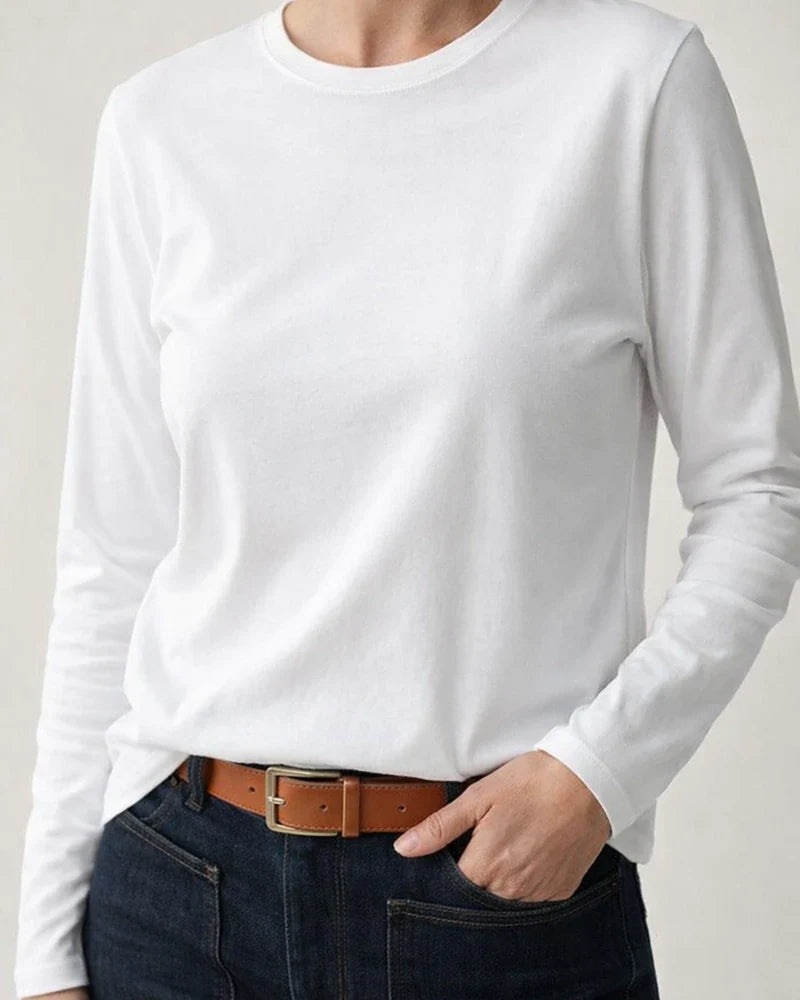 Women’s Comfortable T-Shirt for Outerwear or Layering—Casual Round-Neck Long-Sleeve Solid-Color T-Shirt | JRSEE:e4a0aaf0-2990-4f72-9c22-a12eb63d8106