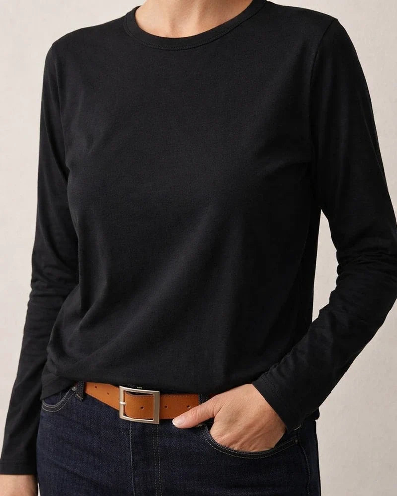 Women’s Comfortable T-Shirt for Outerwear or Layering—Casual Round-Neck Long-Sleeve Solid-Color T-Shirt | JRSEE:b74b2209-6491-4693-a1a6-c3629b42662a