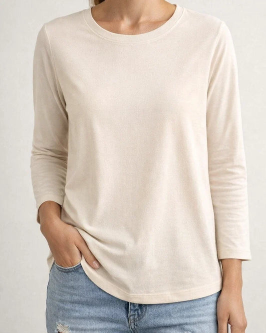 Women’s Comfortable T-Shirt for Outerwear or Layering—Casual Round-Neck Long-Sleeve Solid-Color T-Shirt | JRSEE:b127da91-4827-4f81-99c4-57583aa5bce5