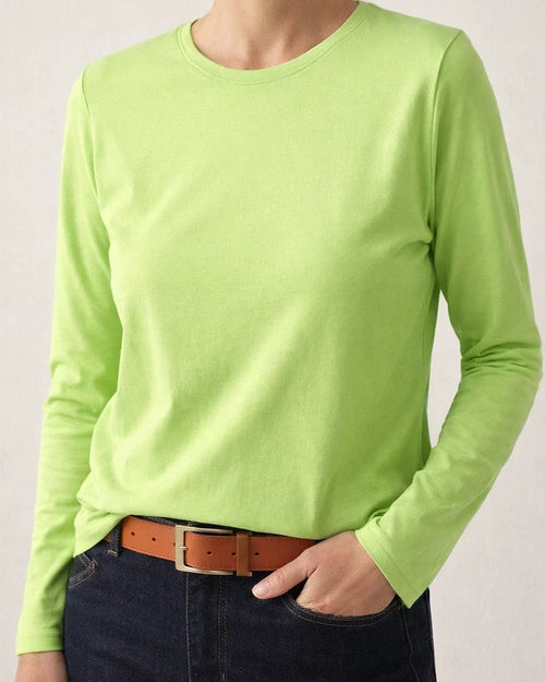 Women’s Comfortable T-Shirt for Outerwear or Layering—Casual Round-Neck Long-Sleeve Solid-Color T-Shirt | JRSEE:ae2f8cad-4748-4536-ae80-0e8c65e3e9aa